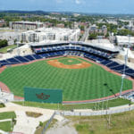 areal view of first tennessee park in downtown nashville